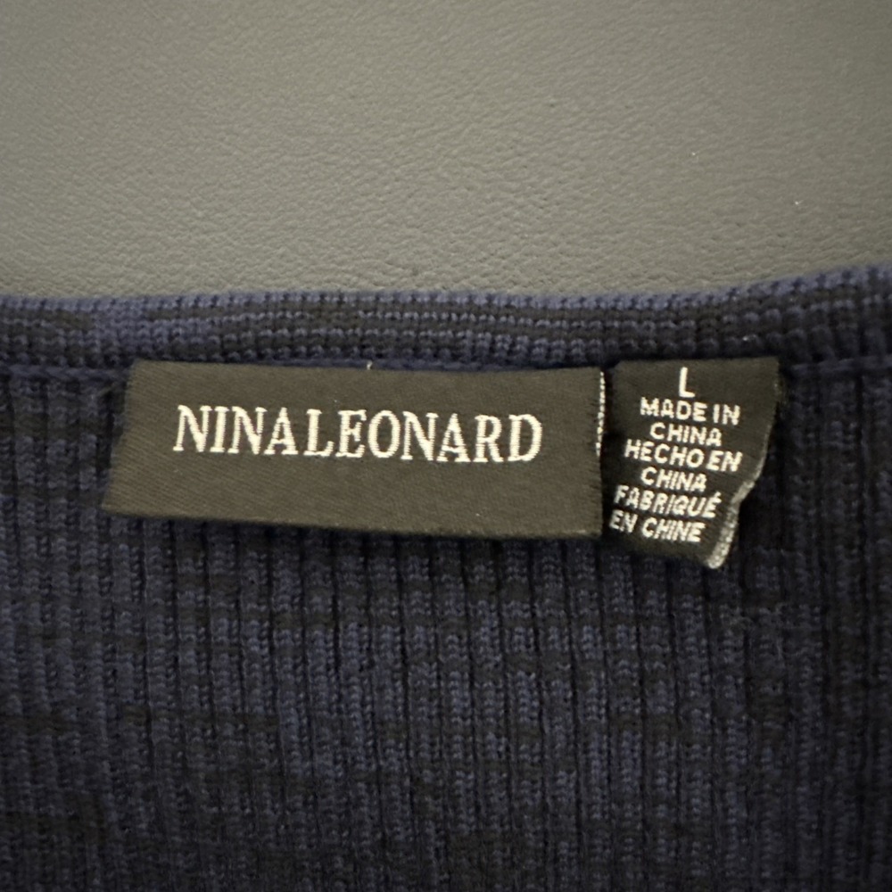 Nina Leonard‎ Women's L Ribbed Knit Bodycon Dress Blue Pleated Cuff NWT - Picture 7 of 12